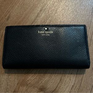Kate Spade wallet black pebbled leather clutch